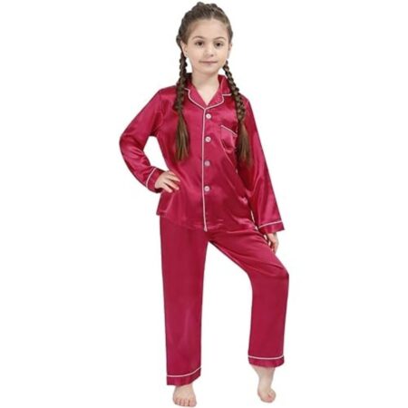 Kid's Pure Satin Full Sleeves Night Suit/Dress for Girls Full Pajama & Top Sleep Suit