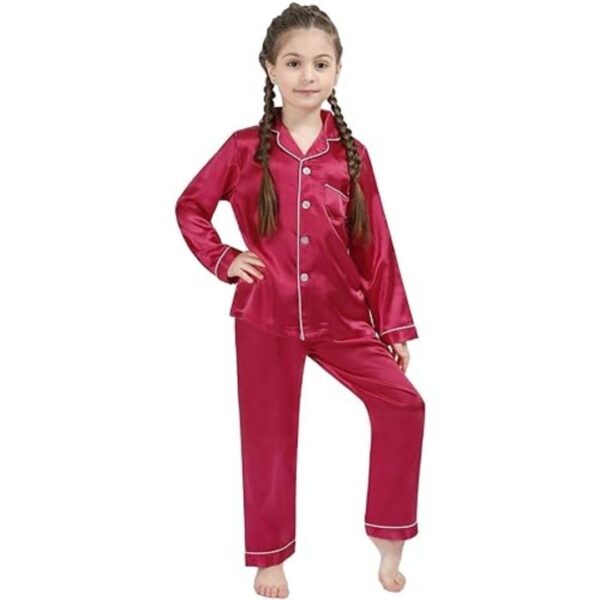 Kid's Pure Satin Full Sleeves Night Suit/Dress for Girls Full Pajama & Top Sleep Suit