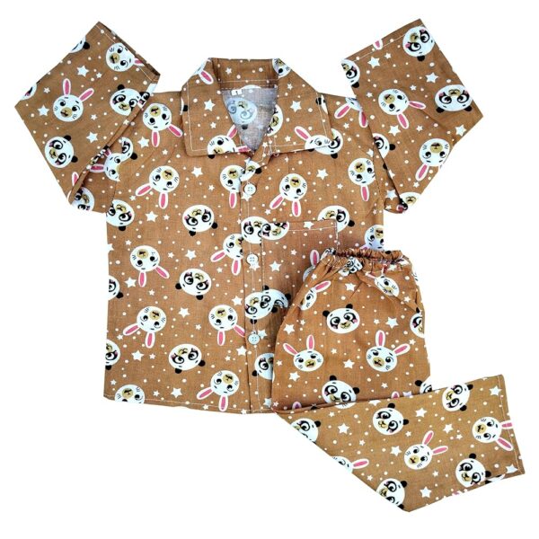 Girl's Cotton Printed Night Suit | Pajama Set of Shirt & Pajama (Mustard Panda) Girl Night Suit Pack of -1