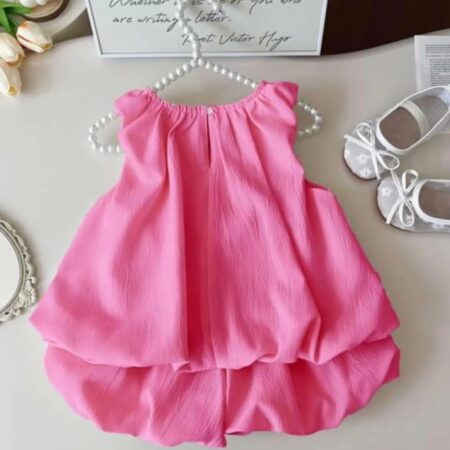 SCARFHAVEN Baby Girls Pink Bow-Detailed Sleeveless Top and Bloomer Set, Summer Casual Outfit