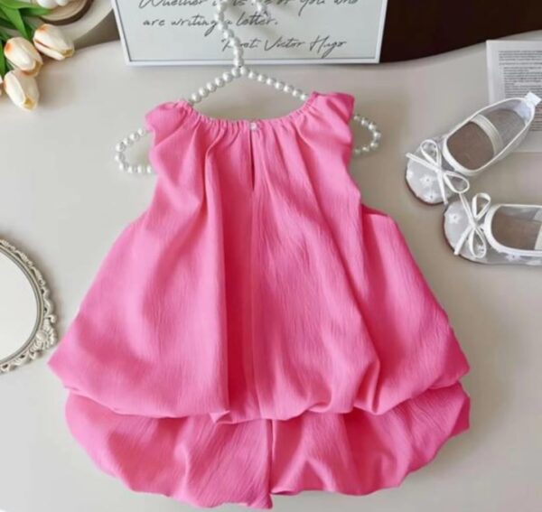 Baby Girls Pink Bow-Detailed Sleeveless Top and Bloomer Set, Summer Casual Outfit