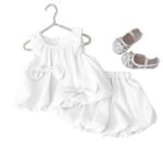 Baby Girls Pink Bow-Detailed Sleeveless Top and Bloomer Set, Summer Casual Outfit