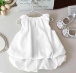 Baby Girls Pink Bow-Detailed Sleeveless Top and Bloomer Set, Summer Casual Outfit