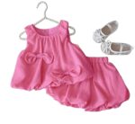 Baby Girls Pink Bow-Detailed Sleeveless Top and Bloomer Set, Summer Casual Outfit