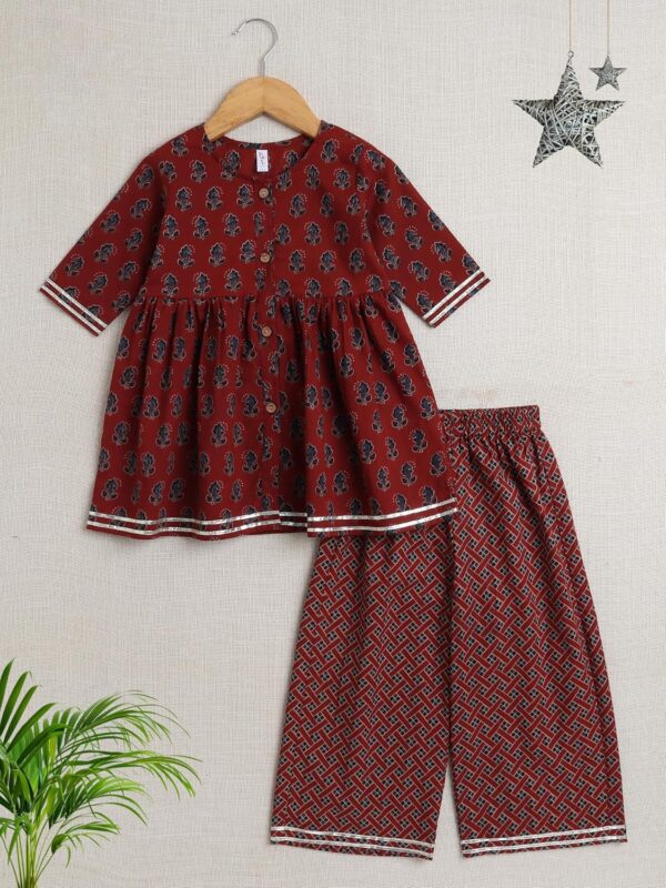Short Kurti Pant Set for Kids Girls, Anarkali Frock Style Kurta Pant, Half Sleeves Gota Lace Suit Salwar Ethnic Dress For Festival