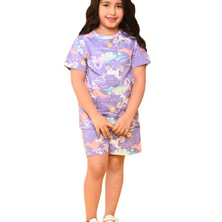 Sleepwear Shorts Set for Girls| Material: 100% Pure Cotton | Fabric: Skin-Friendly, ensuring a Soft Touch on Delicate Skin| Fit: Regular |Age Range: Suitable for Girls...