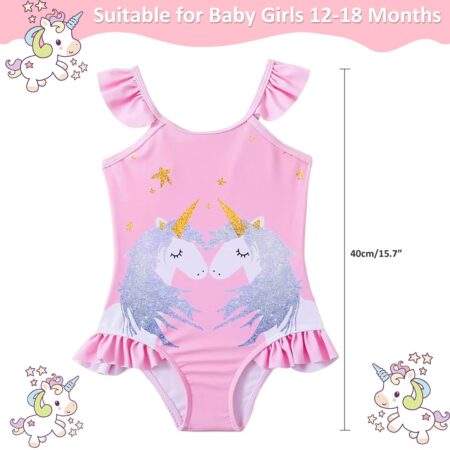 SNOWIE SOFT® Unicorn Swimming Costume for Kids, One-Piece Skin-Friendly Swim Suit for Kids Girls with Headband Cartoon Swimming Suit for Outdoor Seaside for 1-2 Years Old...