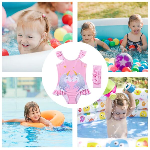 Unicorn Swimming Costume for Kids, One-Piece Skin-Friendly Swim Suit for Kids Girls with Headband Cartoon Swimming Suit for Outdoor Seaside for 1-2 Years Old...