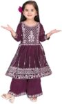 Baby Girls Georgette Regular Fit Embroidered 3/4 Sleeve Ethnic Wear Kurta and Palazzo Set with Elegant Design (SCFM_220)