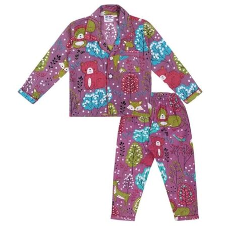 Baby Girl and Baby Boy Animal Print Cotton Full Sleeves Night Suit Shirt and Pant