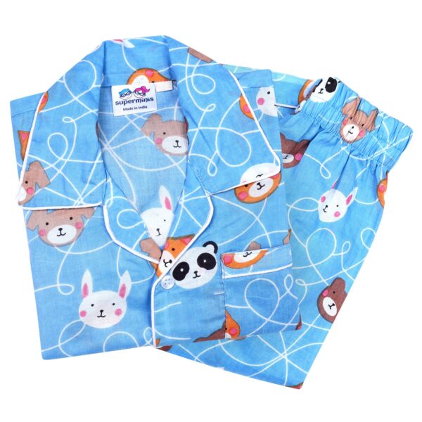 Baby Girl and Baby Boy Animal Print Cotton Full Sleeves Night Suit Shirt and Pant