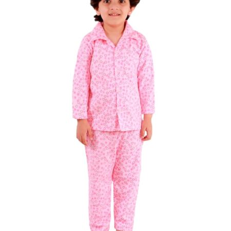 Cotton Blend Thermal Relaxed Night Suit - Full Sleeves, Printed, Collared Neck, Winter Wear For Girls, Boy's, Kids