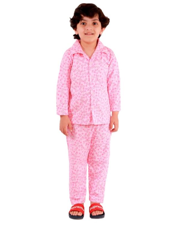 Cotton Blend Thermal Relaxed Night Suit - Full Sleeves, Printed, Collared Neck, Winter Wear For Girls, Boy's, Kids