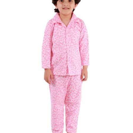 superminis Cotton Blend Thermal Relaxed Night Suit - Full Sleeves, Printed, Collared Neck, Winter Wear For Girls, Boy's, Kids