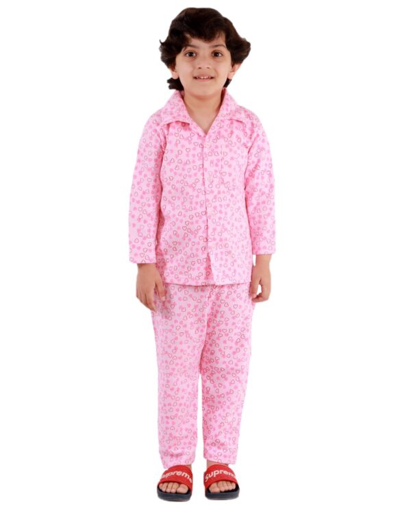 Cotton Blend Thermal Relaxed Night Suit - Full Sleeves, Printed, Collared Neck, Winter Wear For Girls, Boy's, Kids