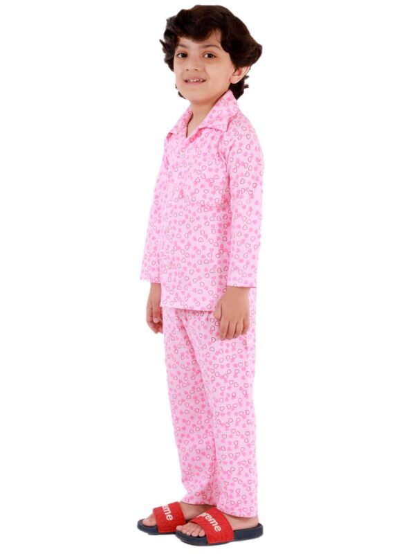 Cotton Blend Thermal Relaxed Night Suit - Full Sleeves, Printed, Collared Neck, Winter Wear For Girls, Boy's, Kids