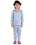 Cotton Blend Thermal Relaxed Night Suit - Full Sleeves, Printed, Collared Neck, Winter Wear For Girls, Boy's, Kids