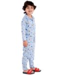 Cotton Blend Thermal Relaxed Night Suit - Full Sleeves, Printed, Collared Neck, Winter Wear For Girls, Boy's, Kids