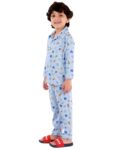 Cotton Blend Thermal Relaxed Night Suit - Full Sleeves, Printed, Collared Neck, Winter Wear For Girls, Boy's, Kids