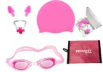 Swimming Kit for Girls with 1 Swimming Costume | Swim Suit | Swimwear | Swimming Dress Goggles Cap Ear Plug Nose Clip with Free KIT Bag (Multicolor)