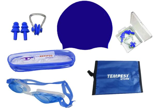 Swimming Kit for Girls with 1 Swimming Costume | Swim Suit | Swimwear | Swimming Dress Goggles Cap Ear Plug Nose Clip with Free KIT Bag (Multicolor)