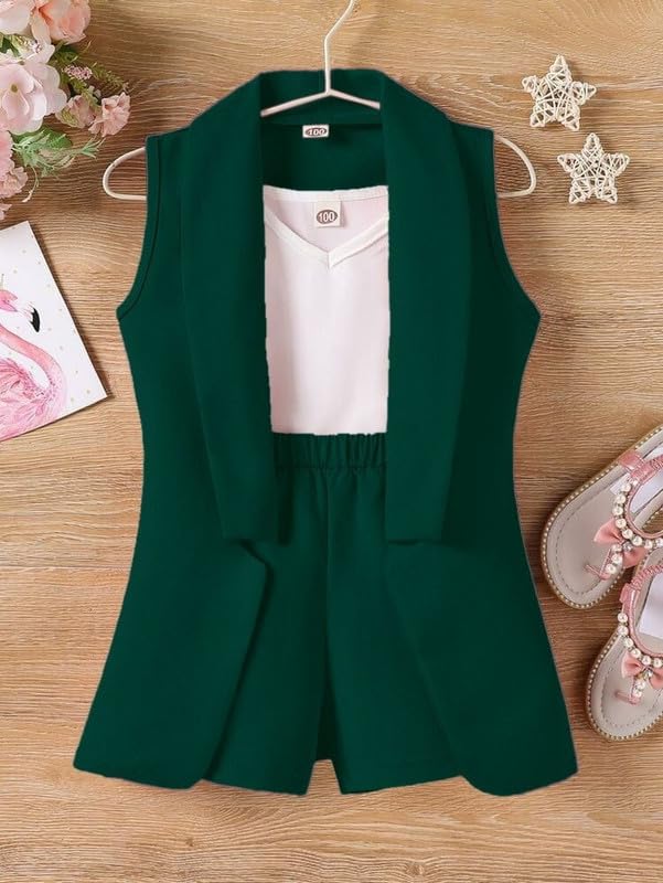 Three Piece Dress for Girls Jacket Top and Shorts Cotton Open Front Suits Set