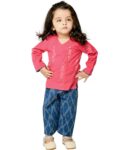 Baby Girl Dresses Cotton Clothes Top Pant Set 1 To 4 Years Pink Blue Kids Full Sleeve Festival Ethnic Wear Children Birthday Party Outfit
