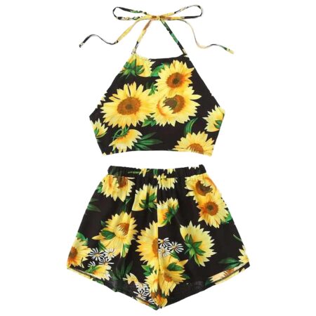 Venutaloza BabyGirl's Unique Yellow Floral Design Crop Top Sleeveless and Shorts for Kids.. (6 Month to 6 Year)