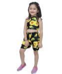 BabyGirl's Unique Yellow Floral Design Crop Top Sleeveless and Shorts for Kids.. (6 Month to 6 Year)