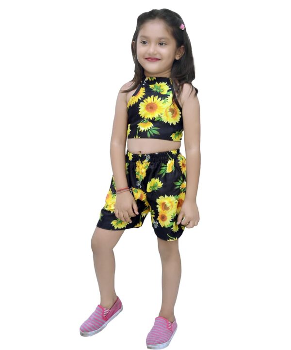 BabyGirl's Unique Yellow Floral Design Crop Top Sleeveless and Shorts for Kids.. (6 Month to 6 Year)