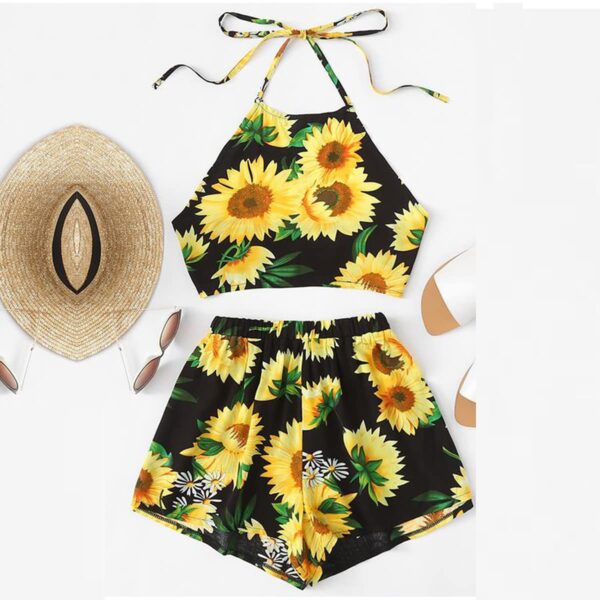 BabyGirl's Unique Yellow Floral Design Crop Top Sleeveless and Shorts for Kids.. (6 Month to 6 Year)