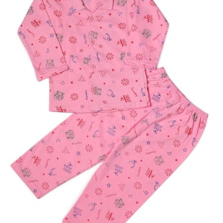 WEARPARK Cotton Nightsuit Cute Cartoon Printed Sleepwear | Full Sleeves T-Shirt with Trouser for Boys Girls | Bottom Pyjama Set for Kids | Night Dress Sleepsuit