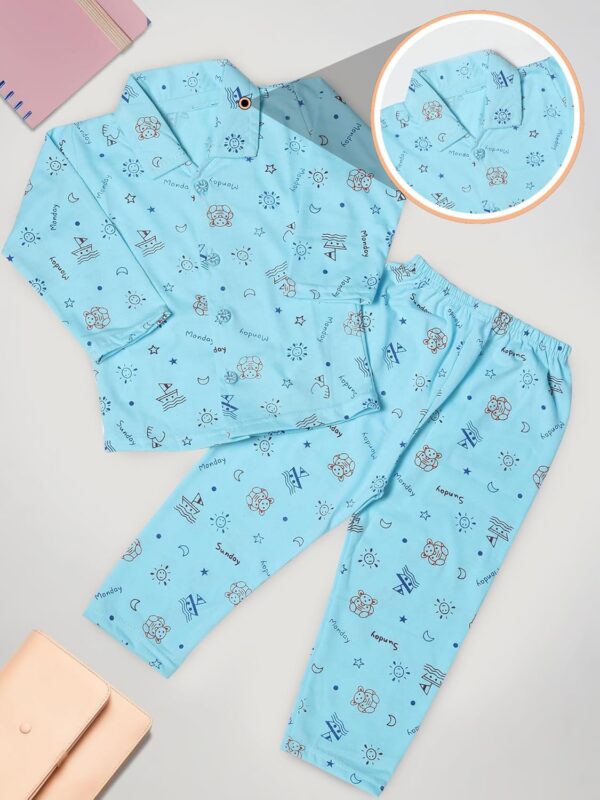 Cotton Nightsuit Cute Cartoon Printed Sleepwear | Full Sleeves T-Shirt with Trouser for Boys Girls | Bottom Pyjama Set for Kids | Night Dress Sleepsuit