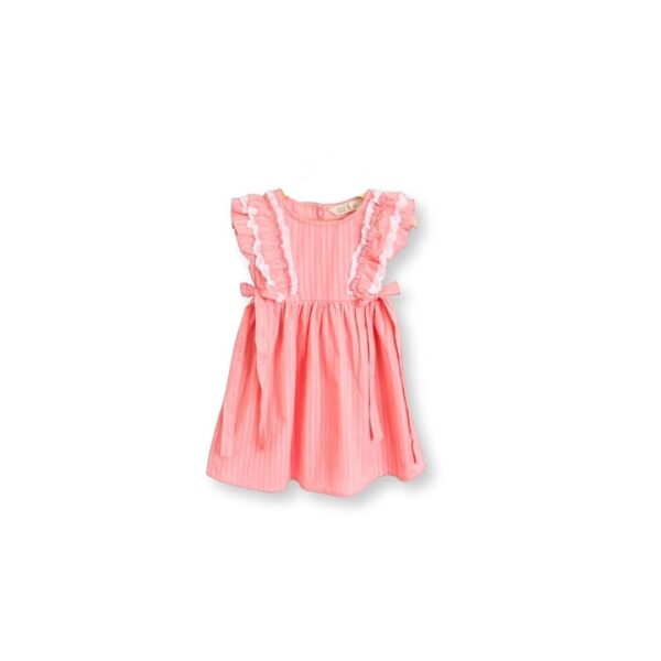 Lace Ruffle Frock | Sleeveless Pink Cotton Frock for Girls | Stripe Textured Fabric, Lace Ruffle Details & Bow Tie Accents | Soft, Breathable & Stylish Kids| Casual...